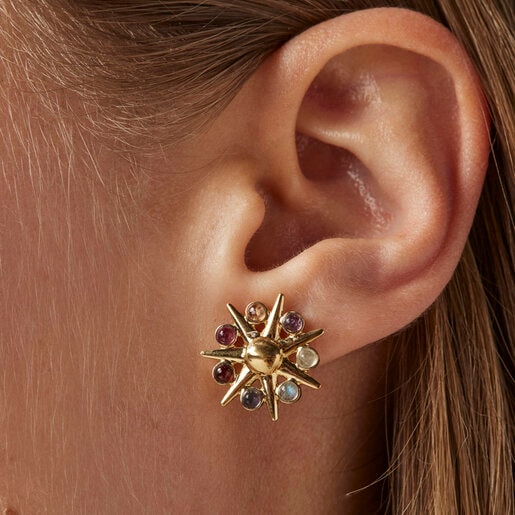 Silver vermeil Magic Nature sun Earrings with gemstones