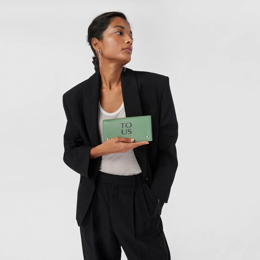 Billetera Flat de piel caqui TOUS Balloon