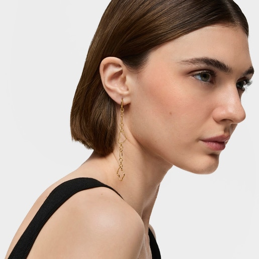 New Silueta single long Earring with 18kt gold plating over silver and motifs