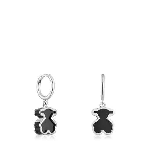 Aretes aro de plata y metacrilato negro Galaxy