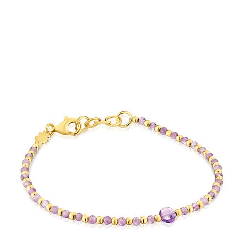 Pulsera bolas con baño de oro 18 kt sobre plata y amatista Basic Colors