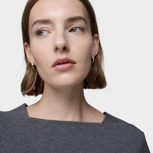 Pendientes doble aro de plata Straight