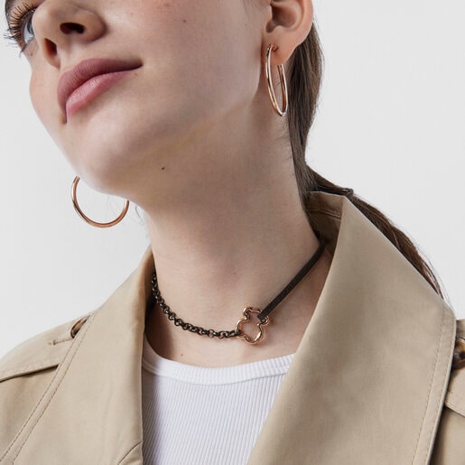 Сет браслетов Hold из темного серебра, розового вермеля и кожи