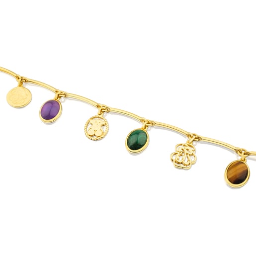 Pulsera con baño de oro 18 kt sobre plata con gemas multicolor Camee