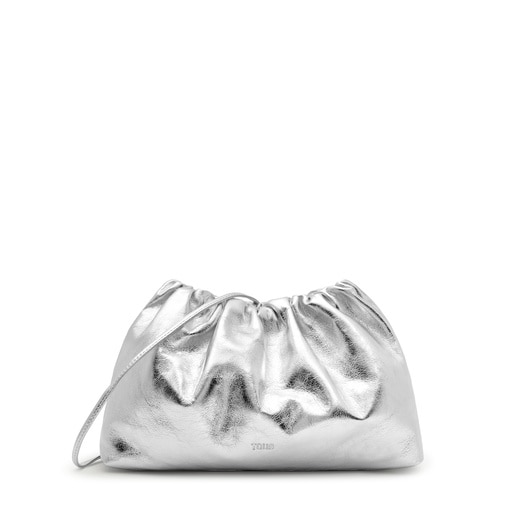Clutch bandolera de piel plata TOUS Cloud