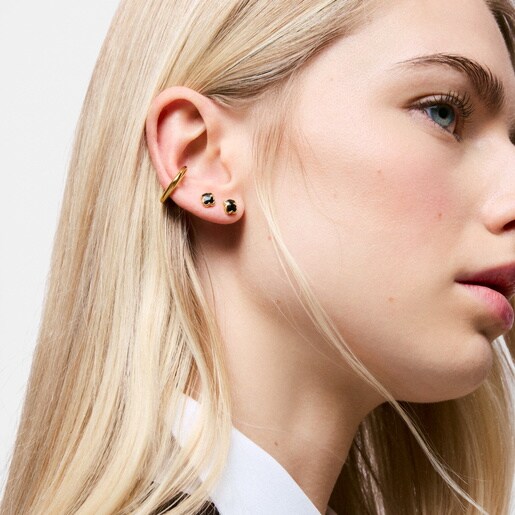 Aretes oso con baño de oro 18 kt sobre plata y ónix 6 mm Icon Color