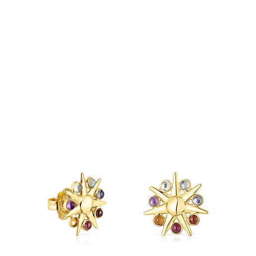 Silver vermeil Magic Nature sun Earrings with gemstones | TOUS