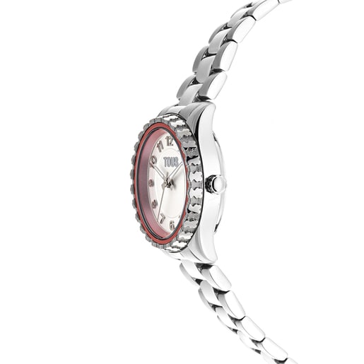 Montre analogique avec bracelet en acier et lunette intérieure en aluminium rose Mini T-Bear