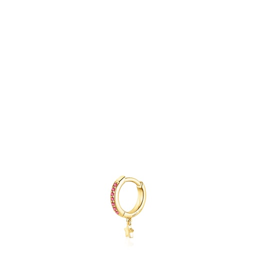 Gold TOUS Basics Hoop earring with pink sapphires and diamonds | TOUS