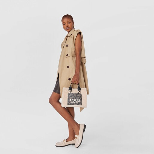 תיק נשיאה Amaya Kaos Icon בינוני בצבע בז' עם פרווה