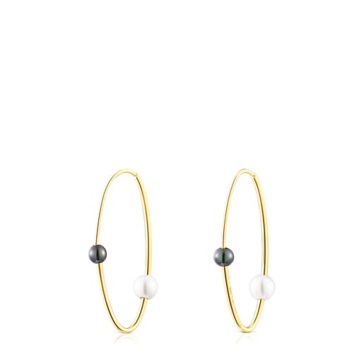 Silver vermeil Elipse Hoop earrings with cultured pearls