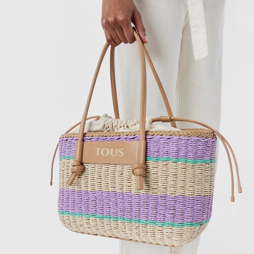 תיק סל Scoubidou גדול מרפיה בצבע סגול