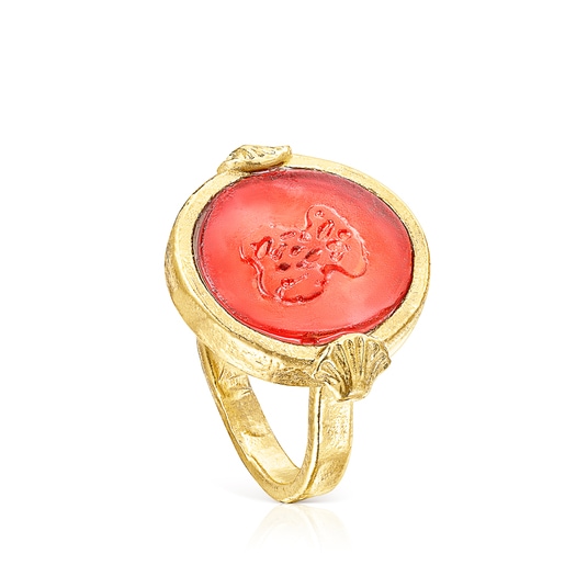 Δαχτυλίδι καμέο Oceaan Color από ασήμι vermeil με ροζ γυαλί