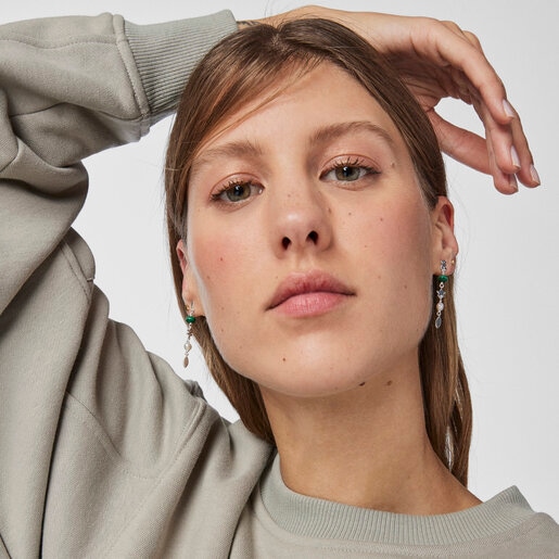 シルバーにジェムストーンをあしらったピアス Fragile Nature