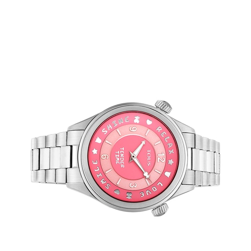 Reloj Tender Time de acero inoxidable con esfera en rosa 