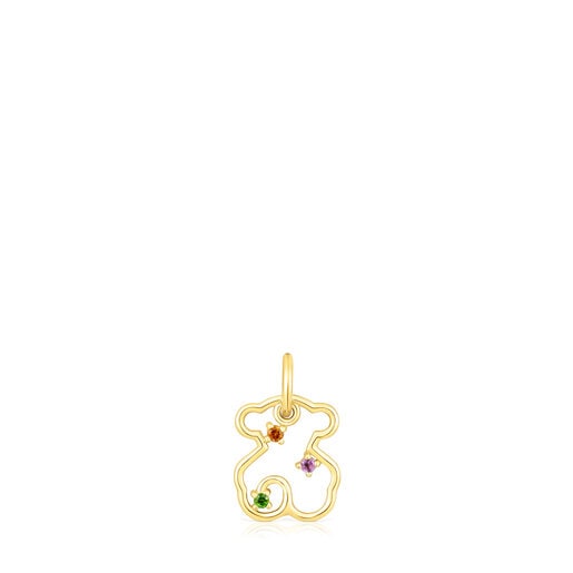 Gold Tsuri Bear pendant with gemstones