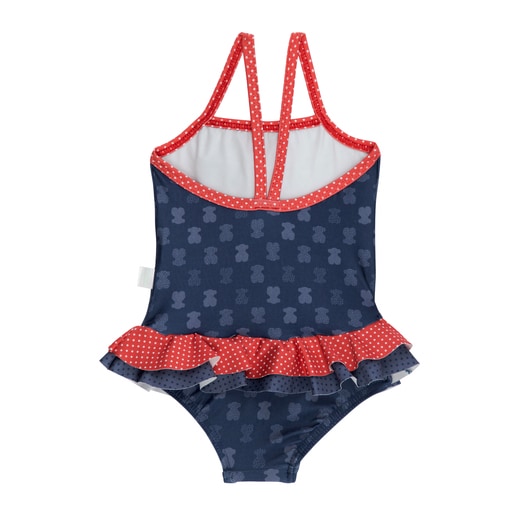 Multi-bear bathing costume w/ straps in navy blue