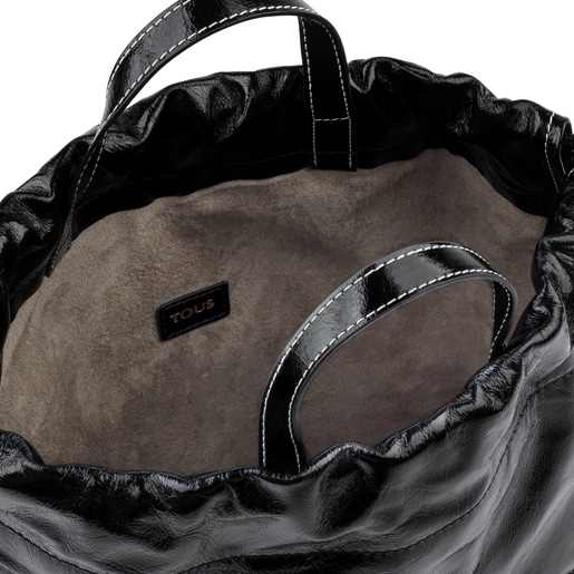 Black Leather Tulia Crack Backpack