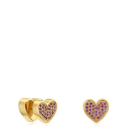 18kt gold-plated silver heart Earrings with rhodolites TOUS 1950