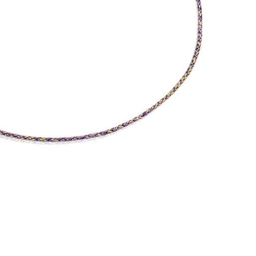 Yellow and lilac braided thread Necklace with silver clasp Efecttous