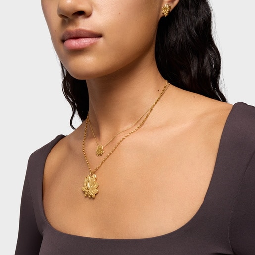 Short 18kt gold plating over silver Necklace with motif Yagrumo