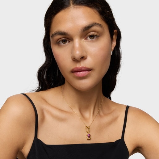 18ktゴールドコーティング・シルバーとラボグロウングリーンスピネルのベアモチーフを組み合わせたスモールペンダントトップColor Bear LGG