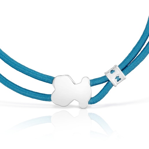 Pulsera elástica turquesa con oso de plata Sweet Dolls
