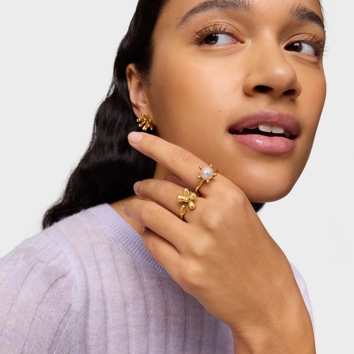 18kt gold plating over silver Ring with cultured pearl TOUS Garden
