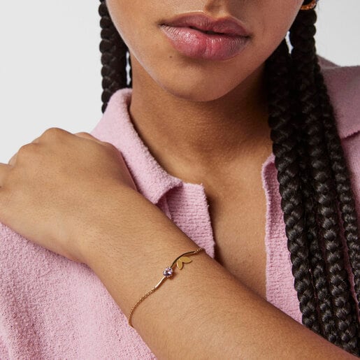 Pulsera Fragile Nature hojas con baño de oro 18 kt sobre plata y amatista