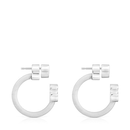 Aretes aro de plata y motivos Icon Mesh