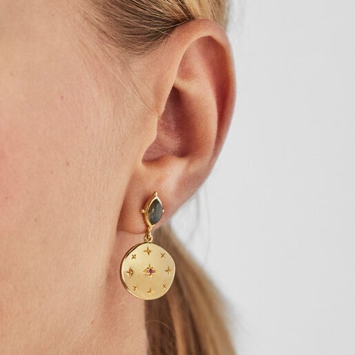 Silver vermeil Magic Nature disc earrings with labradorite