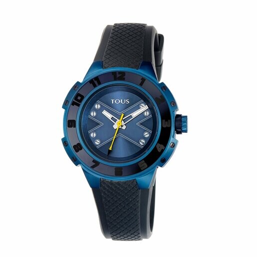 Montre Xtous Lady bi-couleur en Acier IP bleu et noir avec bracelet en Silicone noir