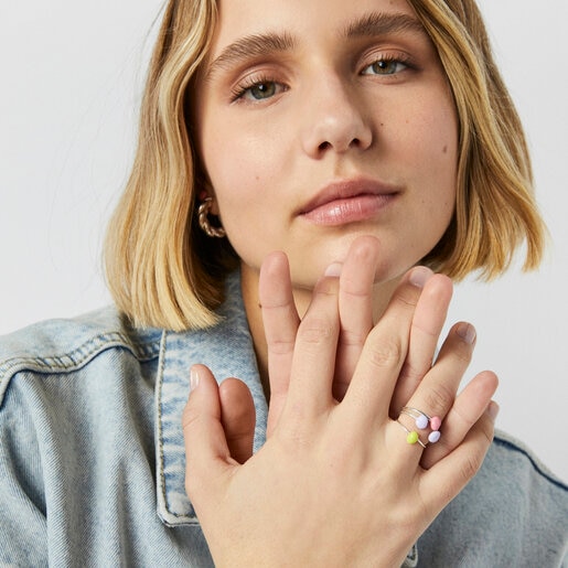 Pack of silver and colored enamel TOUS Joy Bits rings