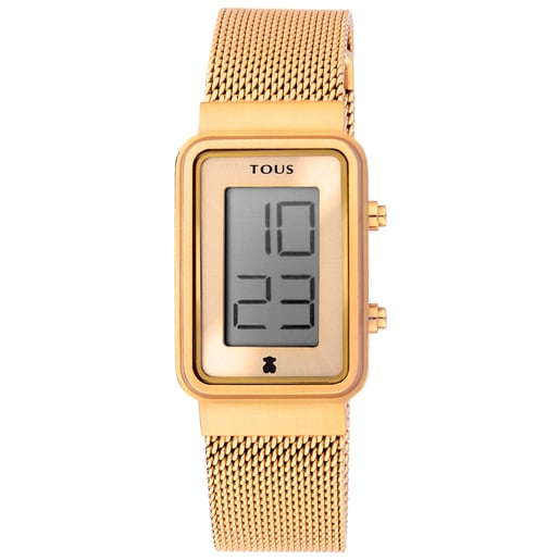 Reloj digital Digisquared Mesh de acero IP dorado