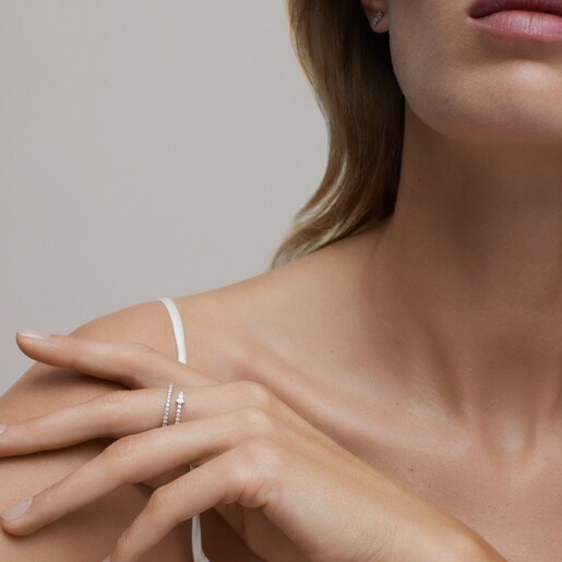 Anillo doble de oro blanco con diamantes talla pera TOUS ATELIER