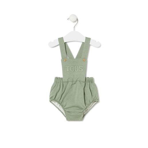 Dungarees-style baby romper in Classic green