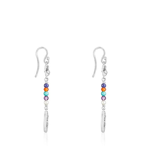 Long silver Oceaan Color cameo Earrings with gemstones and pearls