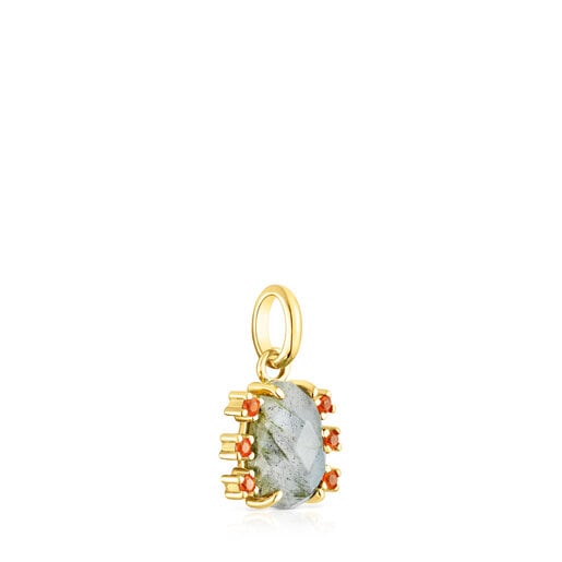 Pendentif Virtual Garden en argent vermeil, labradorite et cornaline