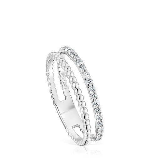 Středně velký dvojitý Prsten z bílého zlata s diamanty Les Classiques