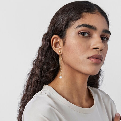 Aros largos Oceaan conchas-cadenas de oro y perlas