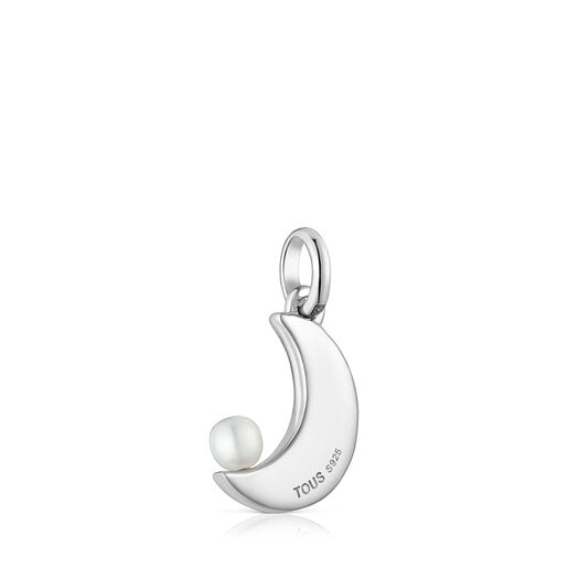 Nocturne moon pendant in silver with diamonds and cultured pearl