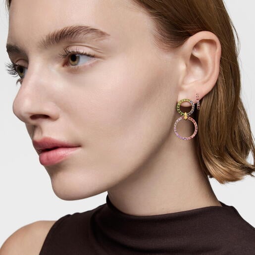 18kt gold-plated silver Double circle earrings with gemstones TOUS Straight
