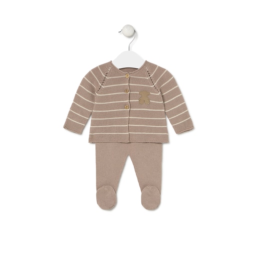 Knitted baby set in Tricot pink stripes
