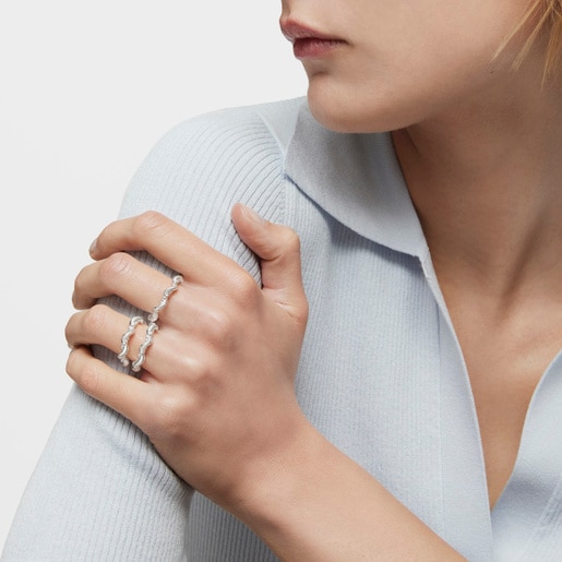 Twisted medium silver Ring with charms