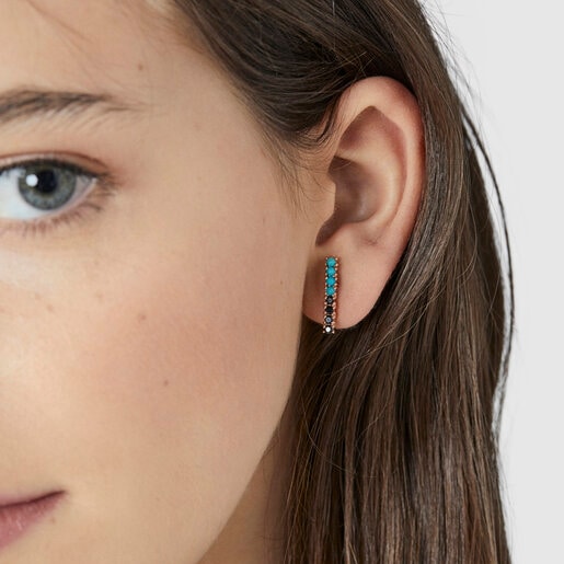 Серьги с полоской Straight из розового вермеля с драгоценными камнями