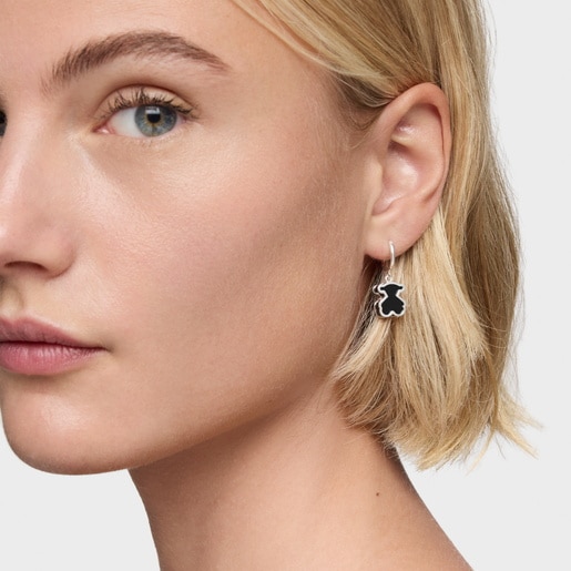 シルバーとブラック・アクリルガラスを組み合わせたフープピアス Galaxy