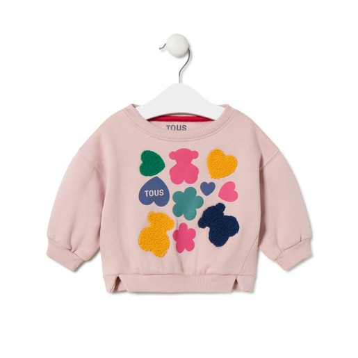 Sweatshirt Ursos, corações e flores Casual cor-de-rosa