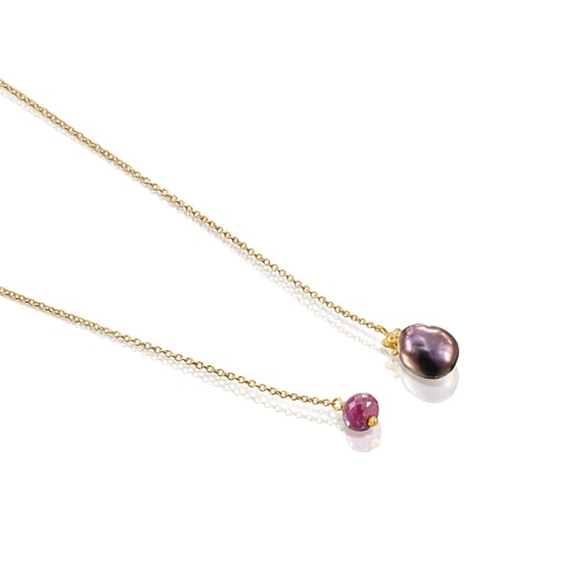 Silver vermeil Teddy Bear Gems open Necklace with pearl and ruby | TOUS