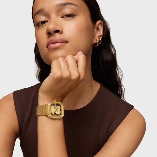 Analog watch with gold-colored steel bracelet D-Bear Party