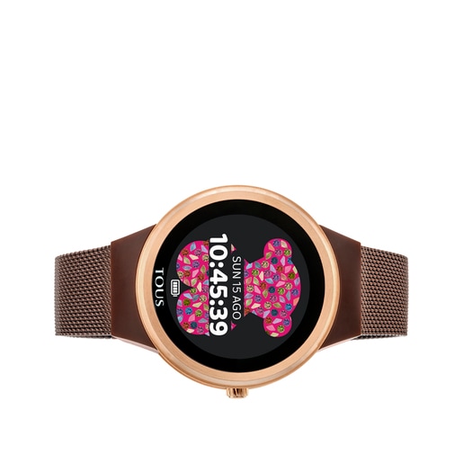 Pink IP steel Rond Connect Watch with mesh strap